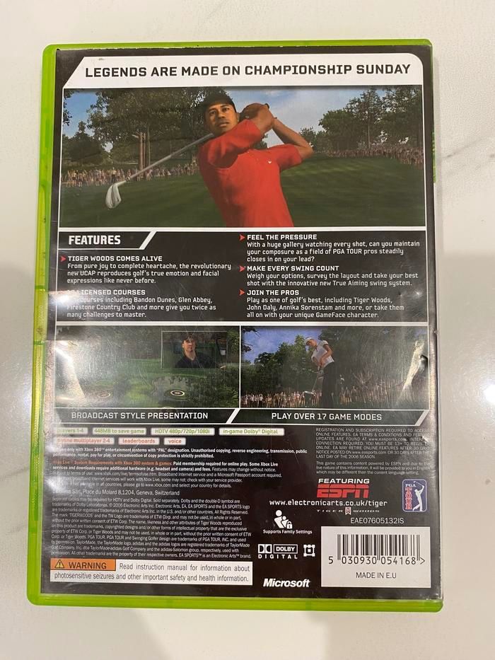 Xbox 360 Tiger Woods PGA Tour 07 CD DVD BD Ori Region PAL Original