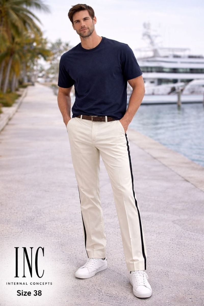 275 Kaos kerah blue Brand  Gap - Andy Satria 277 Celana putih Brand INC Original Concept original si