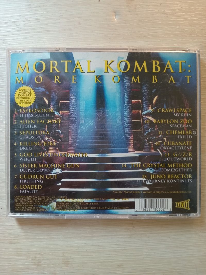 Mortal Kombat: More Kombat Original Soundtrack CD 1996 TVT Alien Factory Chemlab