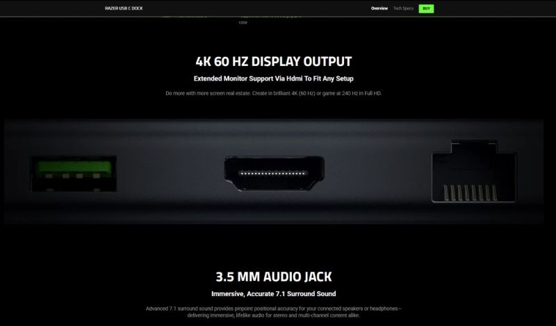 Razer USB Hub Type-C to USB 3.0,Gigabit Ethernet (RJ-45) Port,HDMI 4K @60Hz,SD,UHS-I Card Slot 11in1