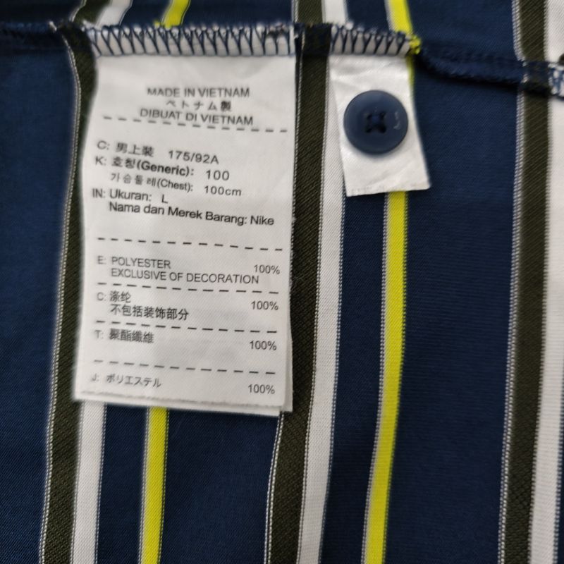 NIKE GOLF Polo Shirt Long Sleeves Dark Blue Stripped Blue Yellow Brown White