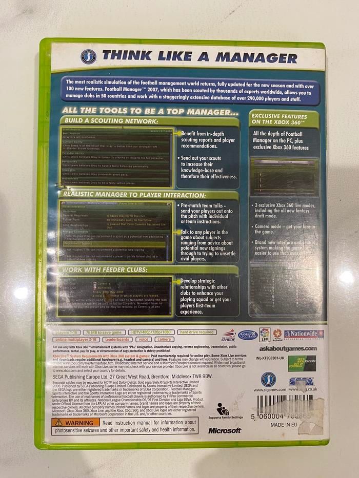 Xbox 360 Football Manager 2007 CD DVD BD Ori Region PAL Original RARE