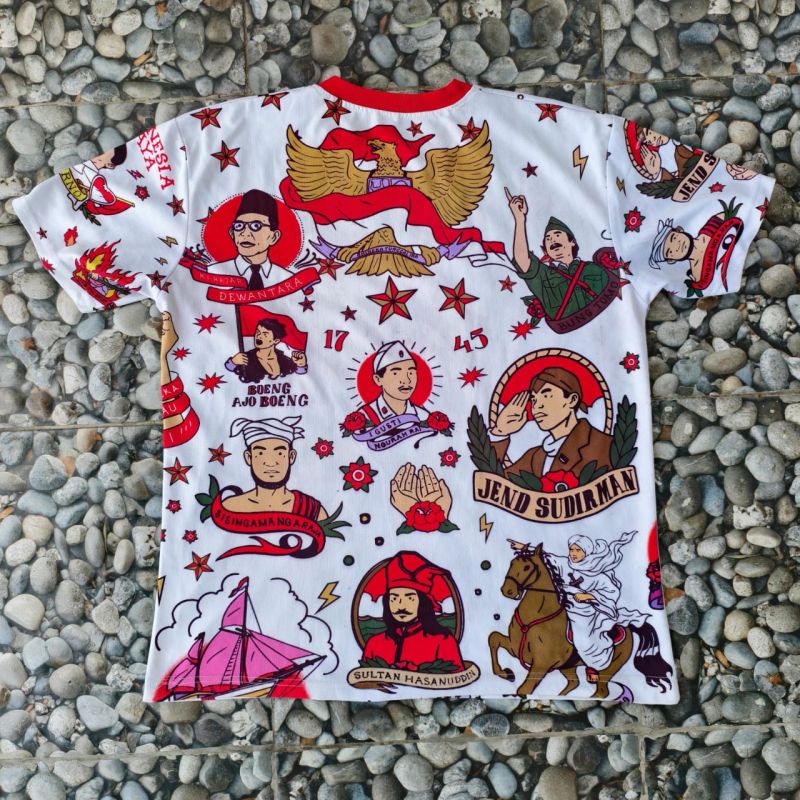 Kaos Merah Putih Fullprint Vintage Style Tokoh Pahlawan Indonesia