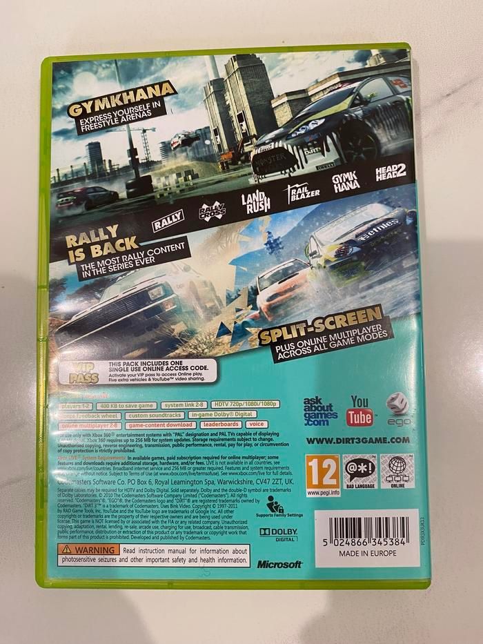 Xbox 360 Dirt 3 CD DVD BD Ori Region PAL Original
