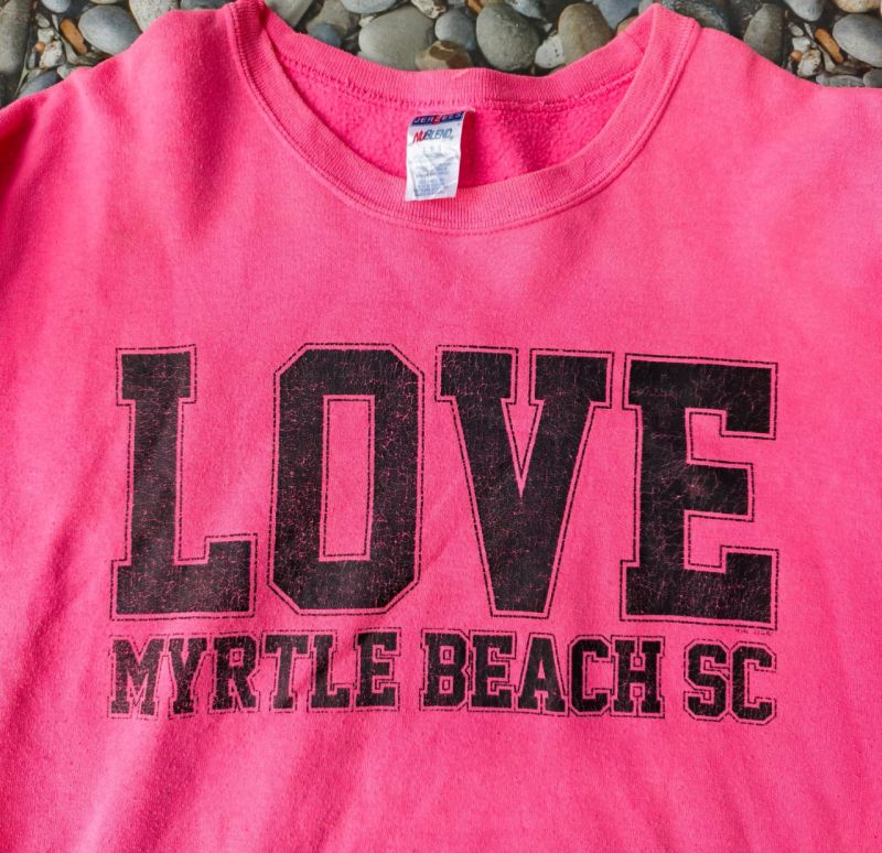 Crewneck Jerzees Pink LOVE Myrtle Beach SC Size L XL