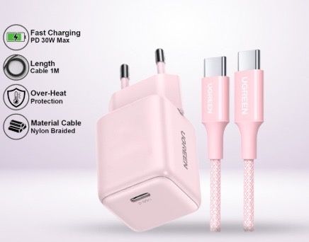 194 Ugreen C to C 30W Biru 2Meter & 195 Set Pink 1M - Umar S