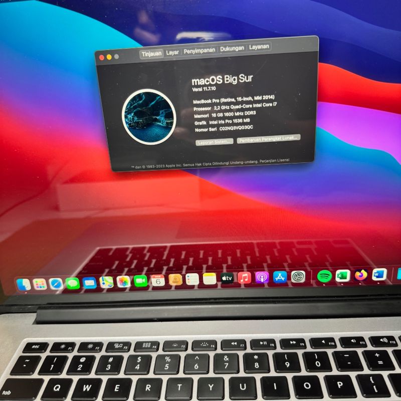 Macbook Pro Retina 15 Inch 2014 BH 89% Core i7 Quad Core 2,2 GHz 16/256GB FCC 7579 CC 375 15" Inc